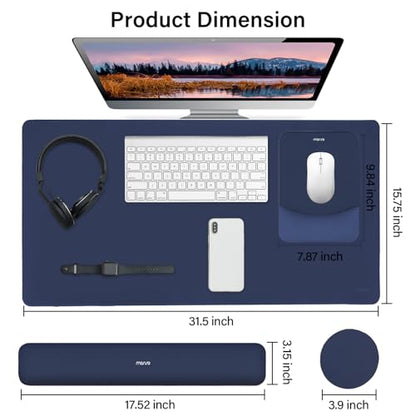 MOSISO Keyboard Mouse Pad Set, Large Gaming Mouse Pad&Rectangular Keyboard Wrist Rest&Mousepad with Wrist Rest&Coaster, Ergonomic Non-Slip&Easy Typing Pad with Curved Silicone Lining, Navy Blue - color: Navy Blue