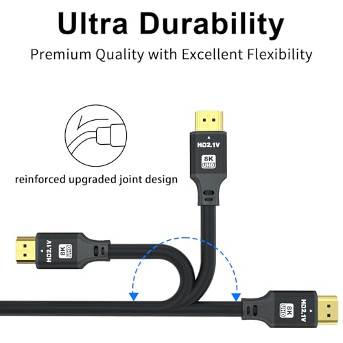 15FT Long Hdmi Cable, 8K@60Hz, 4K@120Hz, 48Gbps Ultra High Speed Hdmi 2.1 Cord with Gold-Plated Connectors, Aluminum Shell, for Streaming and Gaming, Wall-Mounted TV, Projector, Sound System - size: 15FT