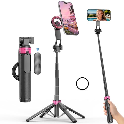 3-in-1 Magnetic Selfie Stick Tripod for iPhone/Android, 37'' 360° Rotation Phone Tripod with Wireless Remote, 4-Leg Extendable Phone Tripod for Hands-Free Video Recording,Gym,Travel Selfies - color: Black