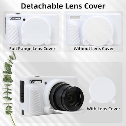 Camera Case for Canon PowerShot SX740/ SX730 Digital Camera,SX740 HS Case, Soft Silicone Protective Case Removable Lens Cover,Comes with 2 Screen Protectors and 1 Wrist Strap. (White) - color: White