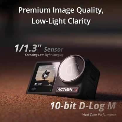 DJI Osmo Action 4 Standard Combo, 4K/120fps Action Camera | Waterproof, 1/1.3-Inch Sensor, Stunning Low-Light Imaging, 10-bit & D-Log M Color Performance, Long-Lasting 1770 mAh Battery - style: Standard Combo