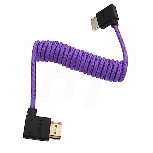HDMI to HDMI 4K 8K 60p Cable Right Angle Braided Coiled for Panasonic Sony Canon Nikon ZCAM Camera Atomos Ninja V SmallHD Blackmagic Monitor Purple - color: Left to Right Angled, Braided Purple