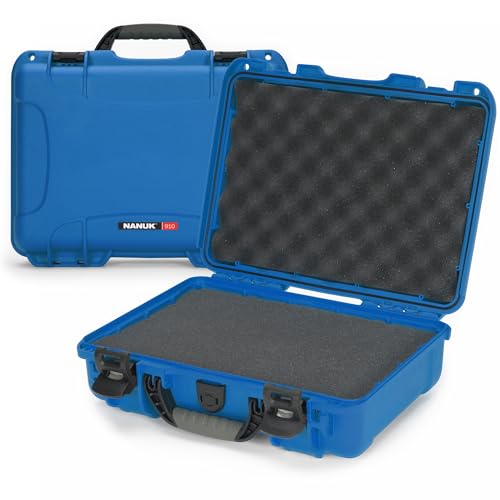 NANUK 910 Hard Case with Customizable Cubed Foam, IP67 Waterproof, Dustproof and Impact Resistant, 14.3” x 11.1” x 4.7”, Rugged Construction for Ultimate Protection, Made in Canada – Blue - color: Blue, style: Cubed Foam