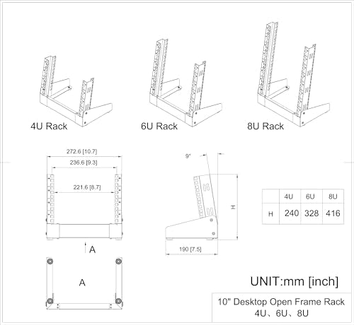 6U Small Desktop Network Rack, 10 inch Mini Open Frame Desktop Cabinet for 10 inch Network, Servers, Audio, Video and Studio Equipment Free Standing Home Office Rack (6U) - size: 6U