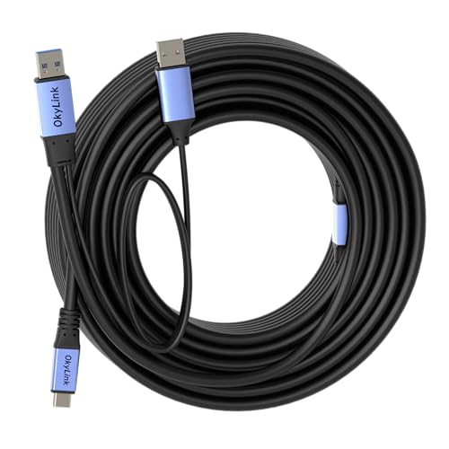 OkyLink Active USB 3.0 A to C Data Cable, Male to Male, 5Gbps, 50ft | 15M, 3.2 Gen 1, Signal booster, optional power, for webcam, VR, External Storage, Docking Station, Printer - color: Gray USB3.0, size: 50ft (15m)