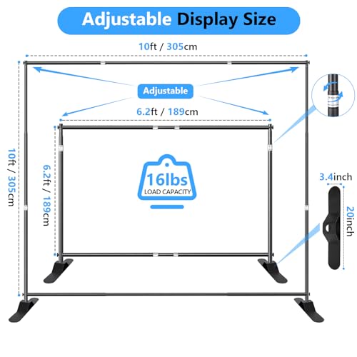 SLOW DOLPHIN Photo Backdrop Banner Stand 10 x 10 Ft Photography Background Stand with Adjustable Telescopic Tube Step and Repeat Frame Stand for Parties Wedding Photo Booth Trade Show,Carrying Bag