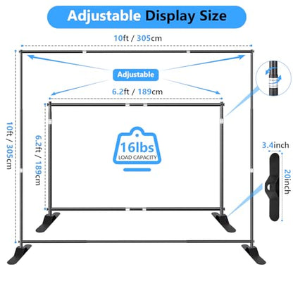 SLOW DOLPHIN Photo Backdrop Banner Stand 10 x 10 Ft Photography Background Stand with Adjustable Telescopic Tube Step and Repeat Frame Stand for Parties Wedding Photo Booth Trade Show,Carrying Bag