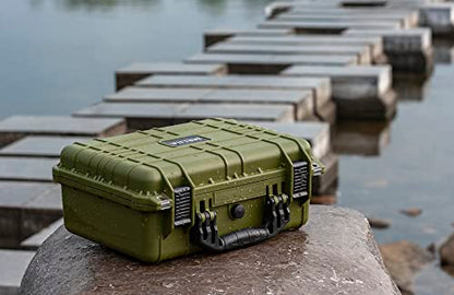 MEIJIA Portable All Weather Waterproof Camera Case With Foam,Fit Use of Drones,Camera,Equipments,Pistols,15.98x12.99x6.85inches - color: Green