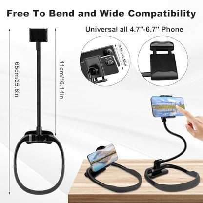 Cell Phone Stand, Neck Cell Phone Holder, Hand Free Flexible Gooseneck Phone Holder for Bed, Neck Phone Holder POV/Vlog Selfie Mount, Universal Multi-Functional Phone Stand for 4.7''-6.7'' Phone - color: Black
