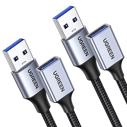 UGREEN 2 Pack USB Extension Cable, (1.5 FT+ 1.5 FT) USB 3.0 Extender Cable Nylon Braided Compatible with Webcam, Camera, Phone, USB hub, Mouse, Keyboard, Printer, Hard Drive, Headset - size: 1.5 FT