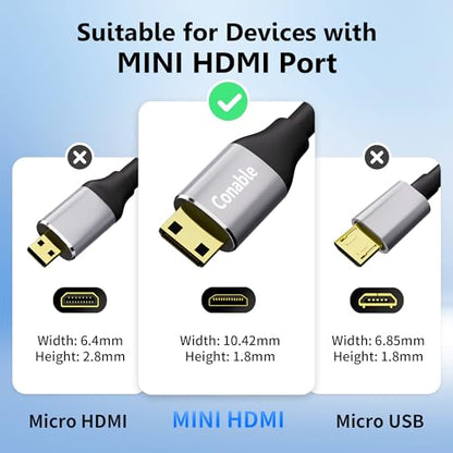 HDMI to Mini HDMI Cable 8 FT, High Speed HDMI to Mini HDMI Cable, Bi-Directional 2.0 Cord, 4K@60Hz, Compatible with Camera, Camcorder, Tablet and Graphics Card, Laptop, Raspberry Pi Zero W, Projector - size: 8FT