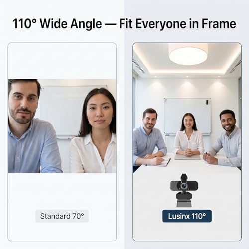 1080P Webcam with Noise-Cancelling Microphone and Tripod - Computer Camera with Privacy Shutter - 110° Wide Angle - USB Plug & Play for PC Laptop - Zoom Teams Streaming