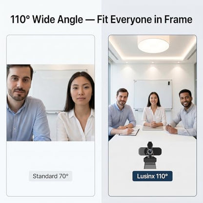1080P Webcam with Noise-Cancelling Microphone and Tripod - Computer Camera with Privacy Shutter - 110° Wide Angle - USB Plug & Play for PC Laptop - Zoom Teams Streaming