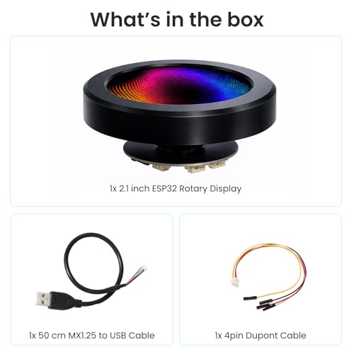 ELECROW ESP32 Rotary Display 480x480-2.1 Inch HMI IPS Round Knob Touch Display Development Board, 2.4G WiFi and BLE Capacitive Touch Screen Compatible with Arduino IDE and The LVGL Library, Black - size: 2.1" ESP32 Rotary Display