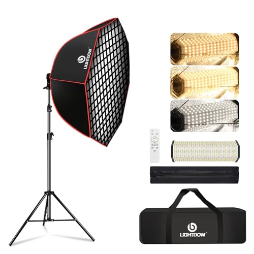 Light Box Photography Lighting Kit:37" Octa Softbox,Honeycomb Grid,110W LED Lamps,RC,Tripod Stands for Studio Light,Video Recording,Portraits,Model/Food/Pet/Baby/Product Shoots & Live Streaming - size: 1-Pack