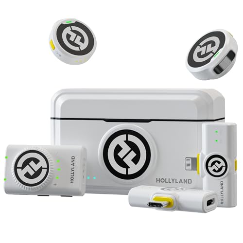 Hollyland Lark M2 Wireless Lavalier Microphone for iPhone/Android/Camera/PC/Laptop with Lightning/USB-C/Plug, 48KHz 24Bit, 1000ft Range, Noise Cancellation, 30H Battery for Video Recording, Streaming - color: White, size: Combo (USB-C RX + Lightning RX +