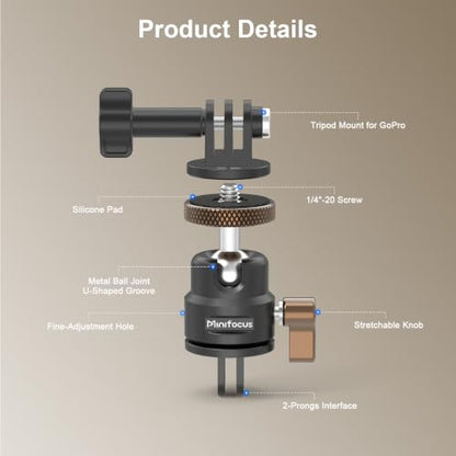 Mini Ball Head, Aluminum Vertical Bracket Tripod Adapter, 360° Rotation Camera Tripod Swivel Mount, 1/4" Screw to 2-Prong Conversion Adapter Compatible with GoPro, DJI Osmo/Pocket, Insta360, AKASO - color: S3020.