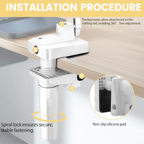 Mic Arm Desk Mount Clamp Insert Holes Universal Mic Stand Desk Holder for Boom Arm, Lamp, Monitor Stable Desk/Bed Mount White(2-Pack)
