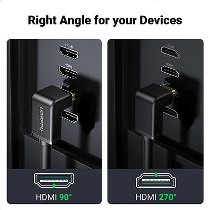UGREEN 4K@60Hz 90 Degree HDMI 2.0 Cable Right Angle, 3.3FT | High Speed HD 3D 1080P ARC, Down Angle, Compatible with Laptop Monitor Nintendo Switch 2 Xbox PS5 PC TV - size: 3.3FT
