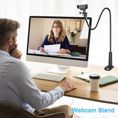 Webcam Stand for Desk, Flexible Gooseneck Webcam Mount Holder Arm with Phone Holder, Web Cam Stand Computer Camera Desk Mount for Logitech C922 C930e C920S C920 C615 C960 C920x BRIO 4K NexiGo N60