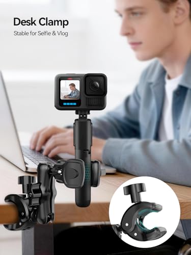 MAGJIEYX Double Clamp Mount, 360°Magic Arm for Umbrella Pole and Chair Monitor Desk Photo Studio Light Stand, Photography Reflector, Strollers, Motorcycle, Flag Holder Moun（9.84in） - size: 9.84in