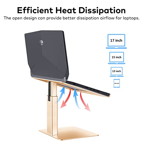 Laptop Stand for Desk, Ergonomic Aluminum Laptop Stand Adjustable Height from 7-15", Sitting and Standing Laptop Riser for 10-17" Notebook - color: Gold
