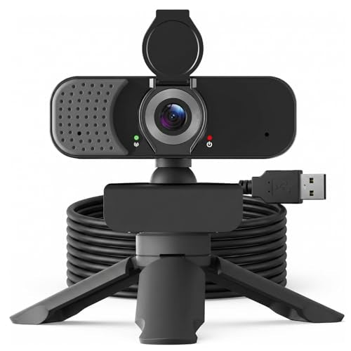 1080P Webcam with Noise-Cancelling Microphone and Tripod - Computer Camera with Privacy Shutter - 110° Wide Angle - USB Plug & Play for PC Laptop - Zoom Teams Streaming