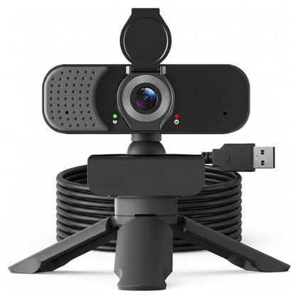 1080P Webcam with Noise-Cancelling Microphone and Tripod - Computer Camera with Privacy Shutter - 110° Wide Angle - USB Plug & Play for PC Laptop - Zoom Teams Streaming