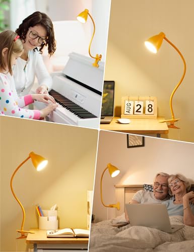 BOHON Clip on Light, Desk Lamp with Clamp, 5 Color 10 Brightness Yellow | Flexible Neck Clip Lamp, 10W 38 LED, Auto Off Timer, Desk Lights for Office Home Bed Bedside Reading, Bright Yellow - color: Bright Yellow