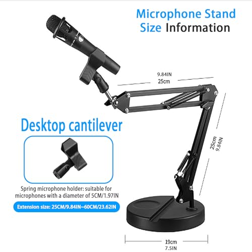 Desktop arm microphone stand, upgraded adjustable desktop microphone stand with spring microphone clip for microphones (WSMS-001)