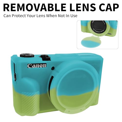 G7X Mark III Case, Soft Silicone Protective Case Cover for Canon Powershot G7X Mark III Digital Camera, Durable Camera Body Skin Protector with Removable Lens Cover, Green Blue - color: Green Blue