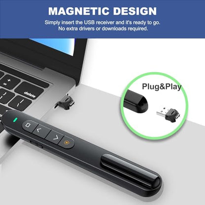 QUI Presentation Clicker with Volume Control, 2.4GHz USB Wireless Presenter Remote, PowerPoint Clicker Slide Advancer Compatible with Mac, Windows, Google Slides, Keynote - color: Black, size: L