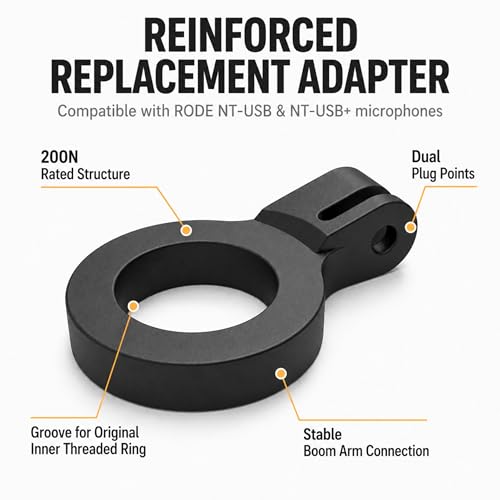 Reinforced Replacement Mounting Ring Adapter for Microphone Arm, Rated 200N Holder Ring Accessory Compatible with RODE NT-USB and NT-USB+ USB Microphones