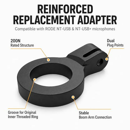 Reinforced Replacement Mounting Ring Adapter for Microphone Arm, Rated 200N Holder Ring Accessory Compatible with RODE NT-USB and NT-USB+ USB Microphones