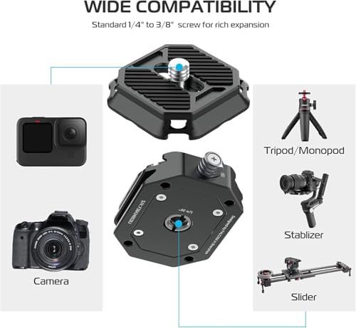 VIJIM FALCAM F38 Quick Release Plate,38mm Universal Camera Mounting Adapter w 1/4in-3/8in Screw Thread,Aluminum Quick Release System QR Plate,Fits for Sony Canon Tripod Monopod DSLR Stabilizer Slider