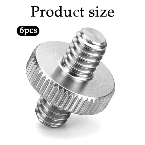 Skrfren 1/4" Male to 1/4" Male Threaded Tripod Screw Adapter, Double Sided Standard Thread Converter, Precision Made Alloy Stud for Camera Cage, Light Stand, Shoulder Rig, Monopod (Silver, 6 Pack)