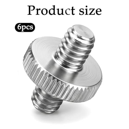 Skrfren 1/4" Male to 1/4" Male Threaded Tripod Screw Adapter, Double Sided Standard Thread Converter, Precision Made Alloy Stud for Camera Cage, Light Stand, Shoulder Rig, Monopod (Silver, 6 Pack)