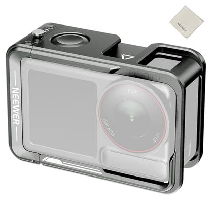 NEEWER AC014 Action 5 Pro Cage Video Rig with Cold Shoe, 1/4" Thread, Shutter Button, Cleaning Cloth Compatible with DJI Osmo Action 5 Pro / 4/3 DJI Mic Magnetic Adapter Mount, Dark Gray - style: AC014 Cage (Dark Gray)