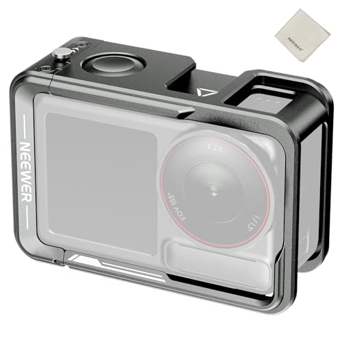 NEEWER AC014 Action 5 Pro Cage Video Rig with Cold Shoe, 1/4" Thread, Shutter Button, Cleaning Cloth Compatible with DJI Osmo Action 5 Pro / 4/3 DJI Mic Magnetic Adapter Mount, Dark Gray - style: AC014 Cage (Dark Gray)