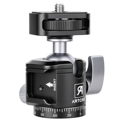 SH22 Mini Ball Head – Compact 360° Rotating Camera Mount with 1/4" Screw, Cold Shoe Accessory Holder, 90° Tilt for DSLR, Mirrorless, Smartphones and Lighting Accessories