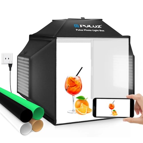 PULUZ 16x16 Inch Upgrade Photo Studio Light Box, Professional Dimmable Shooting Tent with 480 LED Lights & 4 PVC Backdrops, Portable Softbox for Jewelry, Small Product Photography - size: Upgraded-16*16 inch
