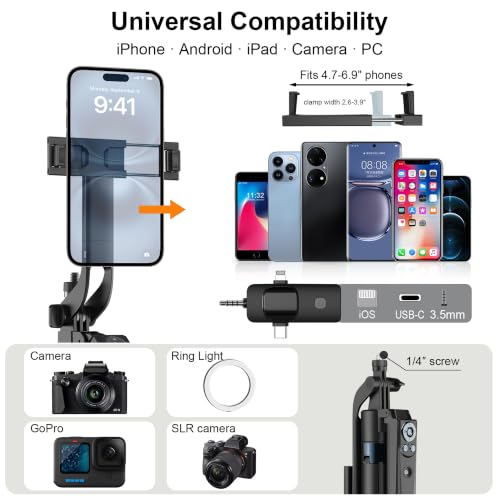 Tripod for iPhone with Light and Remote, Wireless Microphones, 71" Auto Face Tracking Phone Stand for Video Recording, Content Creator Essentials Vlogging Kit for YouTube, TikTok, Live Streaming