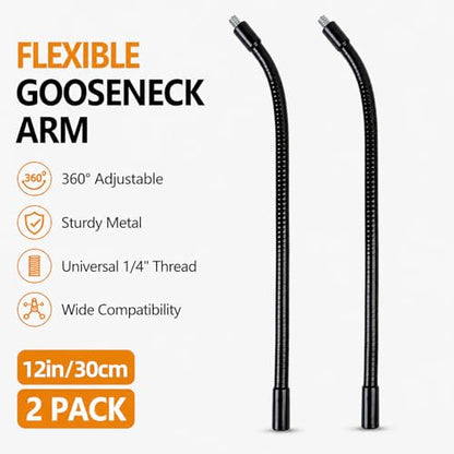 Gooseneck, 2 Pcs 1/4"-20 Female to Male Thread Metal Universal Hose Flexible Arm Gooseneck Tube Extension Holder for Action Camera, Phone, Microphone, Black (12inch) - size: 12inch