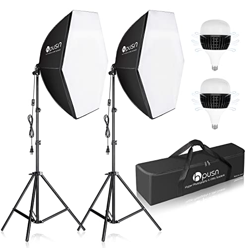 HPUSN Softbox Photography Lighting Kit, 30"X30" Softbox Lighting Kit, 2pcs E27 Socket 5400K LED Bulb, Photo Studio Light for Portrait Lighting, Photography/Video Recording/Live Streaming/YouTube