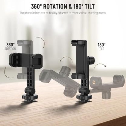 NEEWER Phone Holder Mount Compatible with DJI Osmo Pocket 4 & Pocket 3, Accessories Expansion Cell Phone Mount with 1/4" Threads for Tripod/Extension Rod, Cold Shoe for Mini Video Light, Mic, AC021 - style: AC021