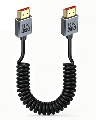 8K Coiled HDMI Cable 1FT-3.3FT, Retractable Camera HDMI Monitor Cord 48Gbps-8K@60Hz, 4K@240Hz, HDR, eARC, VRR for Sony FX30,Canon R5/6,Panasonic GH5/6, BMPCC 4K / 6K,Z CAM E2/F6,Field Monitor,PS5,Xbox - color: Black