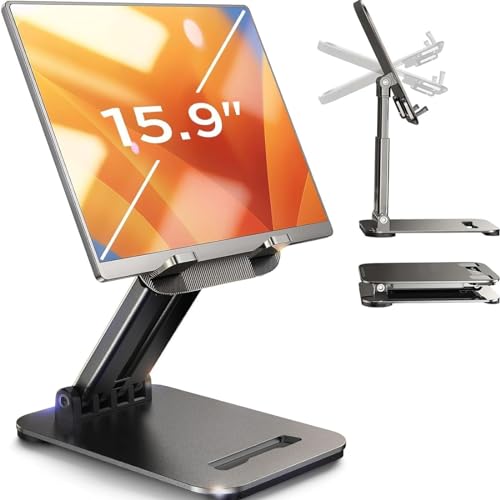 LISEN Tablet Stand, iPad Stand Tablet Holder for Desk, Kindle Accessories Home Office Portable Monitor Stand for Apple iPad mini Air Switch, Adjustable Height Angle, Foldable Design for Gifts - color: Black
