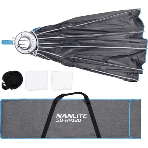 Nanlite SB-RP-90/120 Rapid Parabolic Softbox 90–120 cm for Bowens Mount – Deep Parabolic Modifier with Quick-Setup Rods for LED & Strobe Lights (SB-RP120) - size: SB-RP120