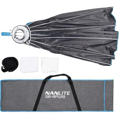 Nanlite SB-RP-90/120 Rapid Parabolic Softbox 90–120 cm for Bowens Mount – Deep Parabolic Modifier with Quick-Setup Rods for LED & Strobe Lights (SB-RP120) - size: SB-RP120