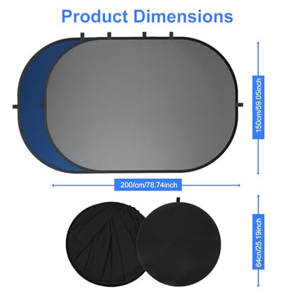 Blue Gray Pop up Backdrop 5x6.5ft/1.5x2m, Self-Tape Photography Backdrops with Carry Bag Collapsible Portable Background for Auditions Photoshoot TikTok YouTube Video Live Streaming - size: 5 x 6.5 ft